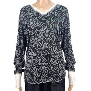 Erge shirt womens large black hooded geometric long sleeve sheer lightweight